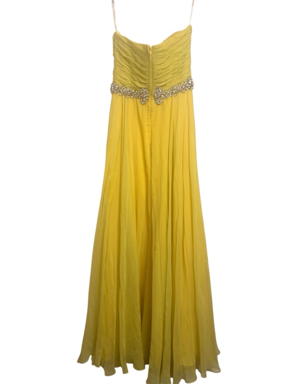 Jovani Yellow Silk Chiffon Strapless Prom Gown Formal Dress Size 2 - Picture 5 of 7